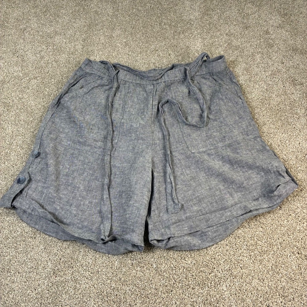 Yarn‎ & Sea Womens XL Linen Blend Chambray Shorts Drawstring Button Details